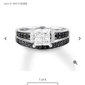 wedding set 14 
k white gold princess cut diamond with black accent diamonds.